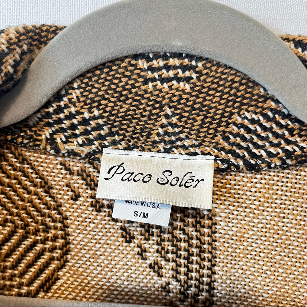 Paco Soler Vintage jacket S M Beige Black 100% Cotton Womens Heavy knit - Picture 3 of 8